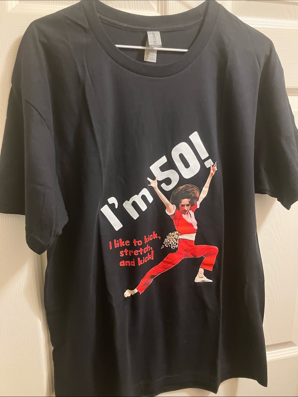 Gildan Black Tee with Red & White Graphic "I'm 50!"